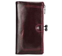 Karoukee Große Bifold Brieftasche für Frauen, Rindsleder Handy Geldbörse für Damen, Modische Portemonnaie mit Kiss-Lock Tasche, Moderne RFID-Blockierung Kartenetui