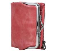 Karoukee Kleine Bifold Brieftasche für Damen, Echtleder Geldbörse Portemonnaie für Frauen, RFID-Blockierung Kreditkartenetui, Modische Münzbörse mit Kiss-Lock Tasche