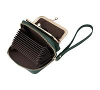 Karoukee Kleine Echtleder Geldbörse für Damen, 2-in-1 RFID-blockender Kartenhalter & Münzbeutel mit Kiss-Lock-Verschluss, Kompakt Portemonnaie mit Abnehmbare Handschlaufe(Grün)