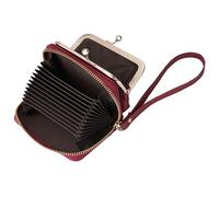 Karoukee Kleine Echtleder Geldbörse für Damen, 2-in-1 RFID-blockender Kartenhalter & Münzbeutel mit Kiss-Lock-Verschluss, Kompakt Portemonnaie mit Abnehmbare Handschlaufe(Rot)