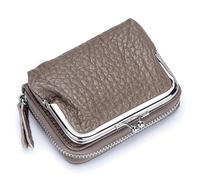 Karoukee Kleine Echtleder-Geldbörse für Frauen, Abtrennbare Kiss-Lock Münzbörse, Zip-Around RFID-Blockierung Kreditkarteninhaber, Elegantes Portemonnaie für Damen