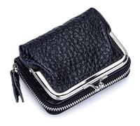 Karoukee Kleine Echtleder-Geldbörse für Frauen, Abtrennbare Kiss-Lock Münzbörse, Zip-Around RFID-Blockierung Kreditkarteninhaber, Elegantes Portemonnaie für Damen