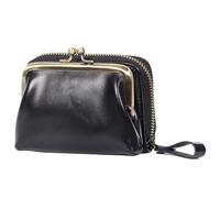 Karoukee Kleine Echtleder-Geldbörse für Frauen, Abtrennbare Kiss-Lock Münzbörse, Zip-Around RFID-Blockierung Kreditkarteninhaber, Elegantes Portemonnaie für Damen