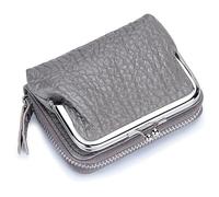 Karoukee Kleine Echtleder-Geldbörse für Frauen, Abtrennbare Kiss-Lock Münzbörse, Zip-Around RFID-Blockierung Kreditkarteninhaber, Elegantes Portemonnaie für Damen