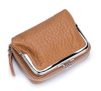 Karoukee Kleine Echtleder-Geldbörse für Frauen, Abtrennbare Kiss-Lock Münzbörse, Zip-Around RFID-Blockierung Kreditkarteninhaber, Elegantes Portemonnaie für Damen