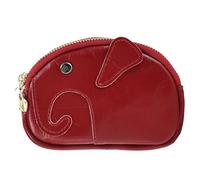 Karoukee Kleine Geldbörse für Frauen, Niedliche Damen Elefanten Münzbörse, Echtes Leder Portemonnaie mit 2 Separaten Fächern & Internem Schlüsselring, Goldene Hardware, Weinrot