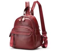 Karoukee Kleine Mode Rucksack für Frauen, Damen Echt Leder Rucksack Handtasche, Multi-Taschen Daypack, Fashion Backpack, Einfaches Design, Rot