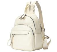 Karoukee Kleine Mode Rucksack für Frauen, Damen Echt Leder Rucksack Handtasche, Multi-Taschen Daypack, Fashion Backpack, Einfaches Design, Weiß