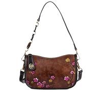 Karoukee Kleine Schultertasche für Frauen, Vintage Echtes Leder Umhängetasche mit Geprägtem Blumenmuster, Damen Mode Handtasche, Henkeltasche mit 2 Riemen