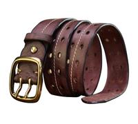 Karoukee Langlebig Echtes Leder Herrengürtel, Vintage Ledergürtel mit Robuster Schwerlast-Schnalle, Lässiger Zweireiher Gürtel Verpackt in Geschenkbox, 3.8 CM Breit