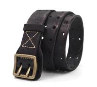 Karoukee Langlebig Echtes Leder Herrengürtel, Vintage Ledergürtel mit Robuster Schwerlast-Schnalle, Lässiger Zweireiher Gürtel Verpackt in Geschenkbox, 3.8 CM Breit