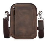 Karoukee Mini Handytasche für Herren, klassische Crazy Horse Leder Umhängetasche, Vintage Look Herrentasche, Lässige Schultertasche, Gürteltasche mit Verstellbarem Riemen & Gürtelschlaufe