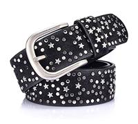 Karoukee Mode Nieten Gürtel für Frauen, Ledergürtel Eingelegt mit Metallnieten und Sternverzierungen, Modischer Damen Taillengürtel mit Leichter Schnalle für Jeans, Hosen und Shorts