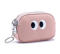 Karoukee Niedliche Leder Schlüsselanhänger Geldbörse für Damen, Kleine Münzbörse mit Schlüsselring, kompakte Rindsleder Mini-Tasche für Bargeld/Münzen/Lippenstift, 2 getrennte Fächer - Rosa