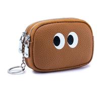 Karoukee Niedliche Leder Schlüsselanhänger Geldbörse für Damen, Kleine Münzbörse mit Schlüsselring, kompakte Rindsleder Mini-Tasche für Bargeld/Münzen/Lippenstift, 2 getrennte Fächer - Braun