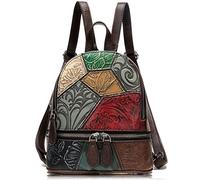 Karoukee Stilvolle Patchwork Mode Rucksack Handtasche für Frauen, Zufällige Bunte Handgemacht Echt Leder Freizeit Rucksäcke, Exklusiver einzigartiger kleiner Damen Rucksack mit Diebstahlschutztasche
