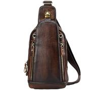 Karoukee Vintage Schultertasche für Männer, Echtes Leder Umhängetaschen, Mehrzweck Herren Brusttasche, Reise Schulter-Rucksack für Tablet unter 9,7"
