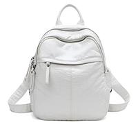 Karoukee Weicher Leder-Rucksack für Damen, leicht, mehrere Taschen, modischer Rucksack, Geldbörse, schlichtes Design, Größe M, Weiss/opulenter Garten, Modern