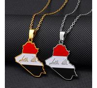 Karte Anhänger Halsketten,Republik Irak Karte Flagge Anhänger Halsketten Partykleid Zubehör Ethnischen Stil,Patriotisches Symbol Halskette Geschenk Karte Halskette Für Unisex Schmuck,Silber,4