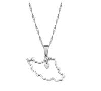 Karte Halskette - Herz Iran Karte Anhänger Halskette Frauen Mädchen Schmuck, Trend Ige Ethnische Charms Iranische Halsketten, Hiphop Einzigartige Personal Isierte Alltägliche Accessoires, Silber,