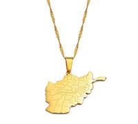 Karte Von Afghanistan Anhänger Halsketten - Ethnischen Charme Patriotischen Afrika Karte Flagge Halsketten, Gold Farbe Klassische Hip Hop Schmuck Für Frauen Männer Trend Party Geschenk, Gold, 45Cm