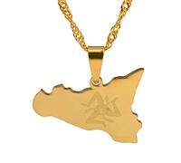 Karte Von Italien Sizilien Anhänger Halsketten - Charme Afrika Land Karten Flagge Dünne Kette Halsketten, Patriotische Gold Farbe Karte Hip Hop Schmuck Für Frauen Männer Party Geschenk, Gold