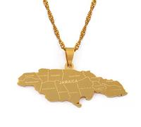 Karte Von Jamaika-Anhänger-Halsketten, Mit Stadtnamen-Anhänger, Verstellbare Karten-Anhänger-Halsketten, Stapelbarer Schmuck Für Teenager, Friedensliebhaber, Schmuckgeschenk, Gelb, 45 Cm Dünne