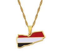 Karte Von Jemen Anhänger Halsketten - Charm Ethnic Maps Flag Pullover Kettenhalsketten, Patriotische Karte Hip Hop Schmuck Für Frauen Männer Schlüsselbeinkette Party Geschenk Mädchen,Gelb,45Cm