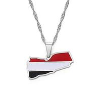 Karte Von Jemen Anhänger Halsketten - Charm Ethnic Maps Flag Pullover Kettenhalsketten, Patriotische Karte Hip Hop Schmuck Für Frauen Männer Schlüsselbeinkette Party Geschenk Mädchen,Weiß,45Cm