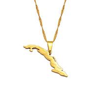 Karte Von Kuba Mit Städten Anhänger Halsketten - Charme Afrikanischen Land Karten Flagge Dünne Kette Halsketten, Gold Farbe Hip Hop Karte Ethnischen Schmuck Für Frauen Männer Party Geschenk, 60Cm