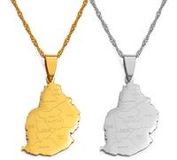 Karte Von Mauritius Anhänger Halsketten - Ethnischen Charme Patriotischen Afrika Karte Flagge Halsketten, Gold Farbe Klassische Hip Hop Schmuck Für Frauen Männer Trend Party Geschenk, Gold, 60Cm