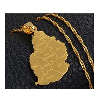 Karte Von Mauritius Anhänger Halsketten - Ethnischen Charme Patriotischen Afrika Karte Flagge Halsketten, Gold Farbe Klassische Hip Hop Schmuck Für Frauen Männer Trend Party Geschenk, Gold, 45Cm