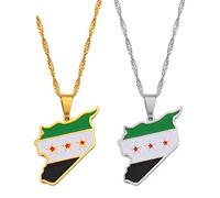 Karte Von Syrien Anhänger Halsketten - Charme Afrikanischen Ethnischen Karten Flagge Dünne Kette Halsketten, Patriotische Gold Farbe Karte Hip Hop Schmuck Für Frauen Männer Party Geschenk, Gold,