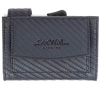 Kartenetui Leder Secwal Geldbörse Smart Mini Alu RFID Schutz + Etui (Schwarz (SW2 Carbon 01))