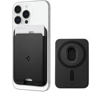 Kartenetui mit MagSafe Spigen Valentinus Mag Fit, veganem Leder, Schwarz