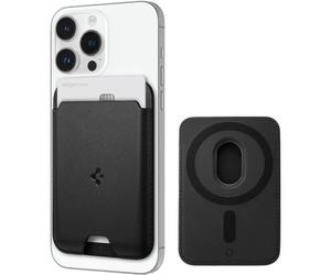 Kartenetui mit MagSafe Spigen Valentinus Mag Fit, veganem Leder, Schwarz