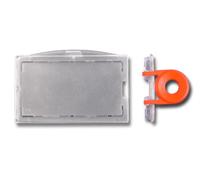 Kartenhalter / Cardholder / Namensschild, passend für 1 Karte, abschließbar mit Schlüssel, mit Langloch, aus Polykarbonat, Farbe: transparent matt/klar -10 Stück