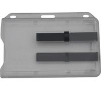 Kartenhalter / Cardholder / Namensschild, passend für 2 Karte, mit 2 Ausschiebern, mit 2 Ründlöchern und Langloch, aus Polykarbonat, Farbe: transparent/schwarz - 10 Stück