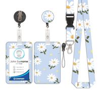 Kartenhalter mit Lanyard, ID-Badge, Kartenhalter mit Lanyard, abnehmbares Lanyard mit einziehbarem Clip für Visitenkarten, Eintrittskarten, ID-Karten, grüne Blätter und kleine Blumen