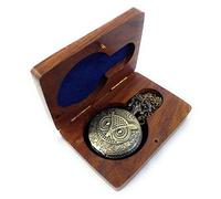 Kartique Eule auf Deckel Taschenuhr mit Holzbox Römische Ziffern Zifferblatt Anhänger Halskette Medaillon Antik Vintage Gandhi Stil, Braun, Armband