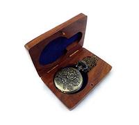 Kartique Taschenuhr mit Blumenprägung auf dem Deckel wird in Holzbox geliefert, Braun, Armband