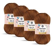 Kartopu Lotus Lux Sommer-Strickgarn, Glitzer und Satin, strukturiertes Strickgarn, (4er-Pack), 100 % Anti-Pilling-Acryl, hat eine Satin-Textur, Knäuel (100 g) (Dark Coffee 840)