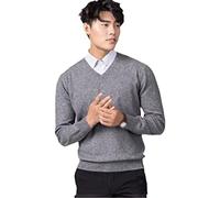 Kaschmir Baumwolle Pullover Herren Herbst und Winter Strickpullover Robe Pullover Herren Rundhals Sweater, Dunkelgrauer V-Ausschnitt, Large