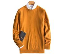 Kaschmir Baumwolle Pullover Herren Herbst und Winter Strickpullover Robe Pullover Herren Rundhals Sweater, O-Ausschnitt Gelb, XX-Large