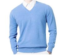 Kaschmir Baumwolle Pullover Herren Herbst und Winter Strickpullover Robe Pullover Herren Rundhals Sweater, Himmelblauer V-Ausschnitt, Large