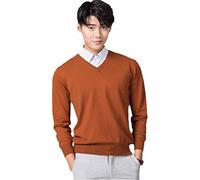 Kaschmir Baumwolle Pullover Herren Herbst und Winter Strickpullover Robe Pullover Herren Rundhals Sweater, Caramel V-Ausschnitt, Large