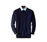 Kaschmir Baumwolle Pullover Herren Herbst und Winter Strickpullover Robe Pullover Herren Rundhals Sweater, Marineblauer Rundhalsausschnitt, XX-Large
