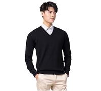 Kaschmir Baumwolle Pullover Herren Herbst und Winter Strickpullover Robe Pullover Herren Rundhals Sweater, Schwarz, V-Ausschnitt, Large
