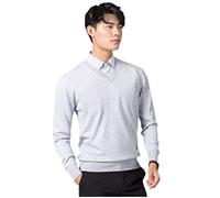 Kaschmir Baumwolle Pullover Herren Herbst und Winter Strickpullover Robe Pullover Herren Rundhals Sweater, Grauer V-Ausschnitt, Large
