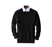Kaschmir Baumwolle Pullover Herren Herbst und Winter Strickpullover Robe Pullover Herren Rundhals Sweater, Schwarzer Rundhalsausschnitt, X-Large